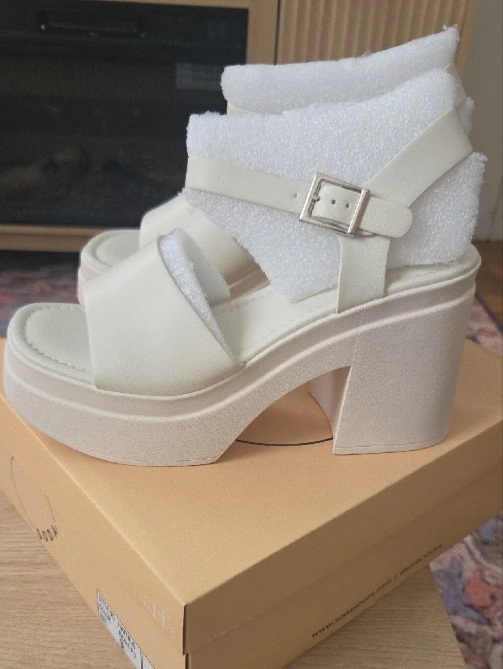 Soda Bone Chunky Platform Block Heel Sandals - Bone